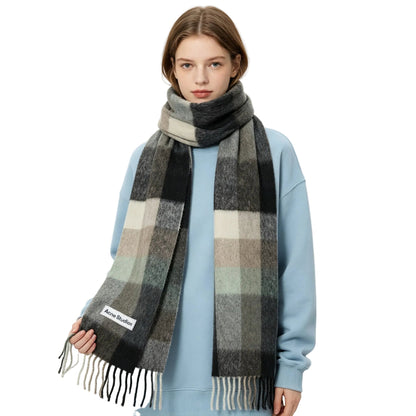 Acne Studios Mohair Checked Scarf Green Grey Black - AFewVibe