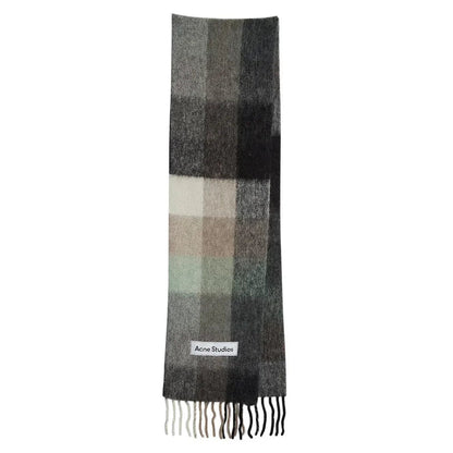 Acne Studios Mohair Checked Scarf Green Grey Black