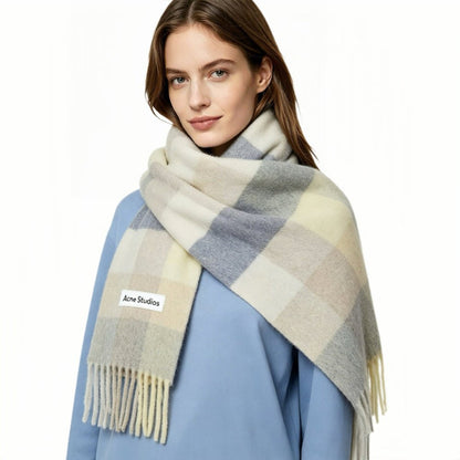 Acne Studios Mohair checked scarf Vanilla beige lavender - AFewVibe