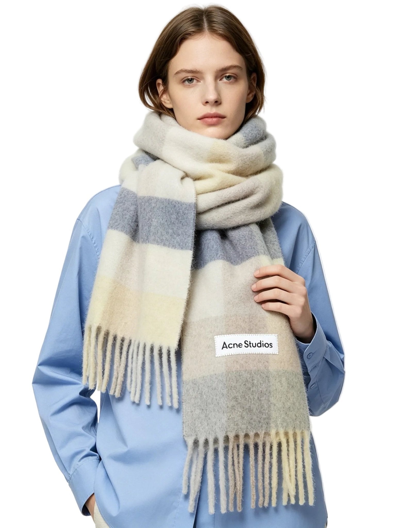 Acne Studios Mohair checked scarf Vanilla/beige/lavender - AFewVibe