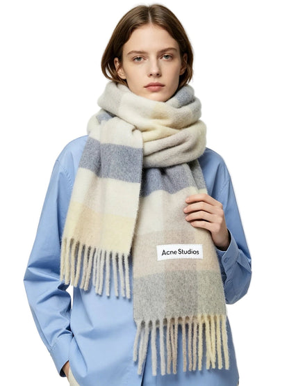 Acne Studios Mohair checked scarf Vanilla/beige/lavender - AFewVibe