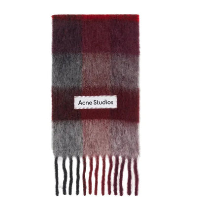 ACNE STUDIOS Red & Gray Check Fringe Scarf - Afewvibe