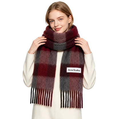 ACNE STUDIOS Red & Gray Check Fringe Scarf - AFewVibe
