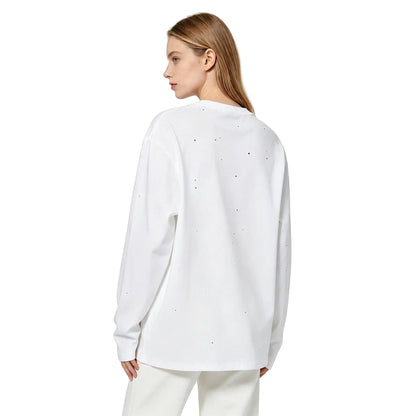 Acne Studios Rhinestone logo Long sleeve T-shirt Optic White - AFewVibe