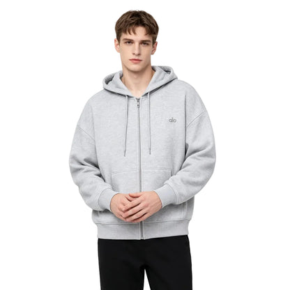 Alo Men’s Accolade Full Zip Hoodie Athletic Heather Grey - AFewVibe