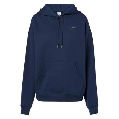Alo Yoga Accolade Hoodie Navy product view with hood, kangaroo pocket, and small chest logo