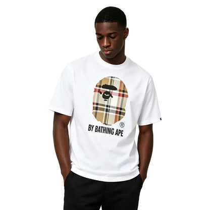 BAPE A Bathing Ape Check by Bathing Tee White Beige - Afewvibe