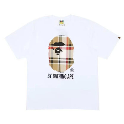 BAPE A Bathing Ape Check by Bathing Tee White Beige - Afewvibe