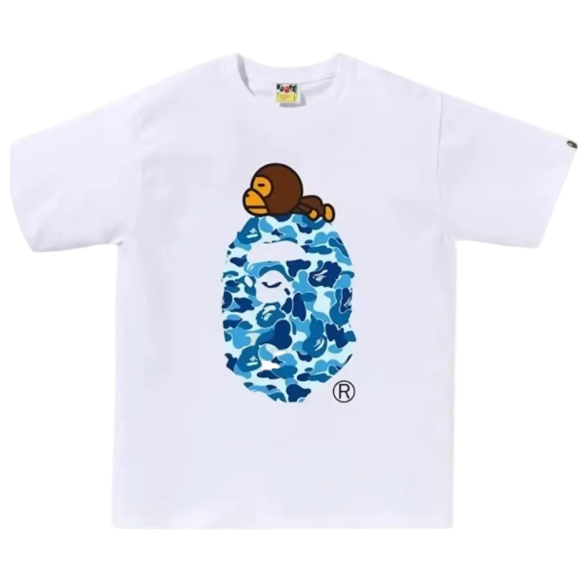 Bape ABC Camo Milo On Big Ape Tee FW25 White Blue - AFewVibe