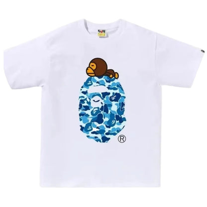 Bape ABC Camo Milo On Big Ape Tee FW25 White Blue - AFewVibe