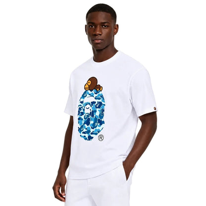 Bape ABC Camo Milo On Big Ape Tee FW25 White Blue - AFewVibe