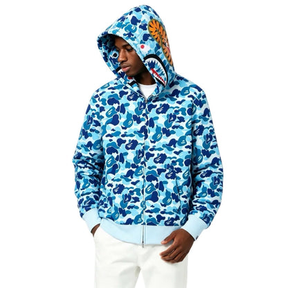 BAPE ABC Camo Shark Full Zip Hoodie Blue - AFewVibe
