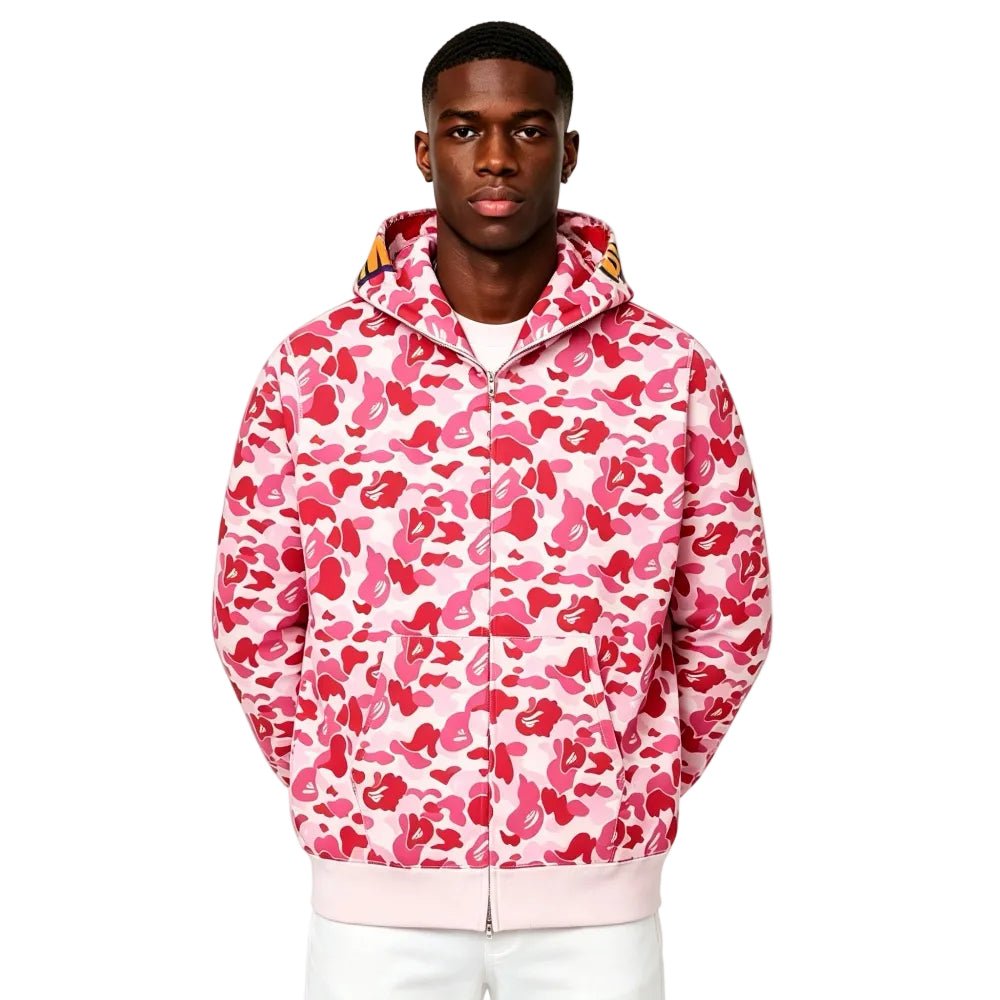 BAPE ABC Camo Shark Full Zip Hoodie Pink - Afewvibe