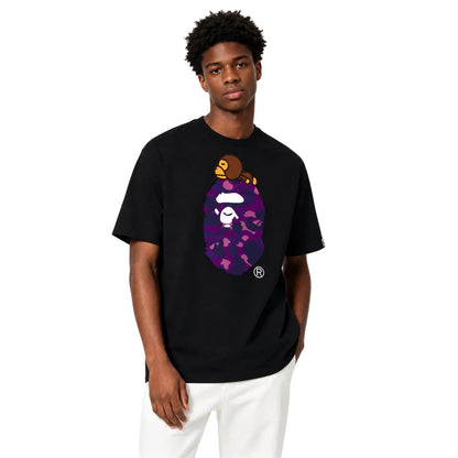 Bape Color Camo Milo On Big Ape Tee Black Purple - AFewVibe