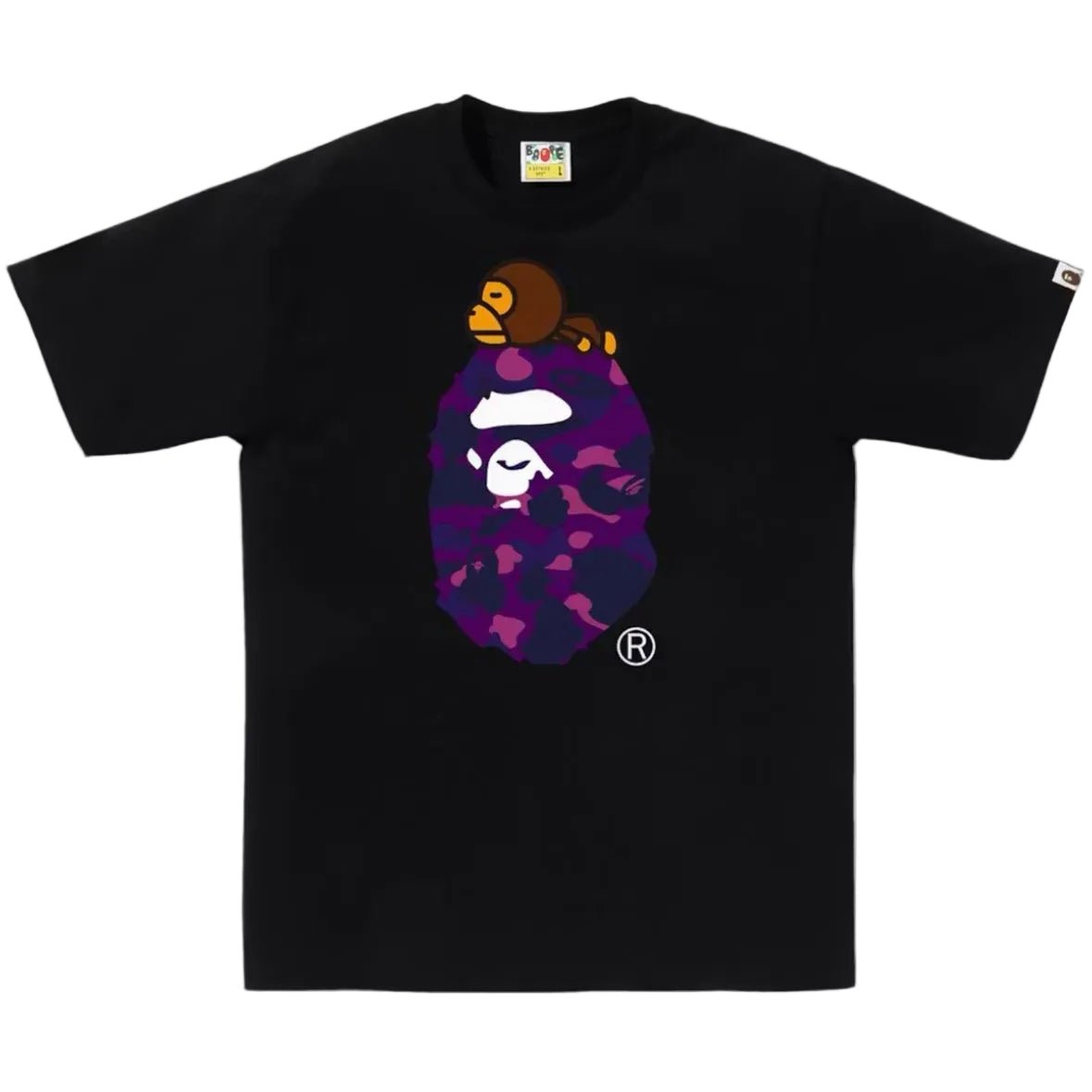 Bape Color Camo Milo On Big Ape Tee Black Purple - AFewVibe