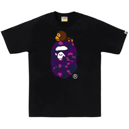 Bape Color Camo Milo On Big Ape Tee Black Purple - AFewVibe