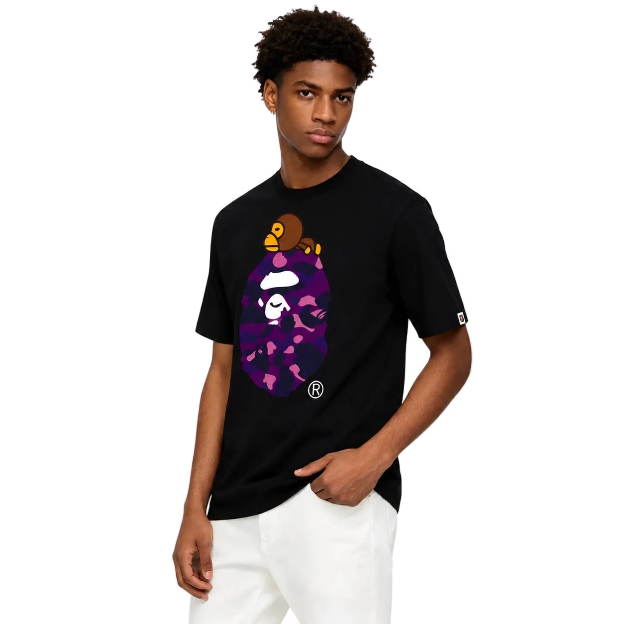 Bape Color Camo Milo On Big Ape Tee Black Purple - AFewVibe