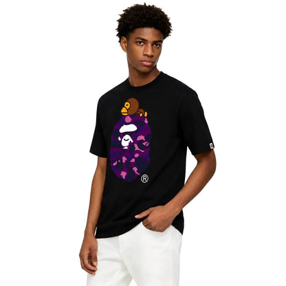 Bape Color Camo Milo On Big Ape Tee Black Purple - AFewVibe
