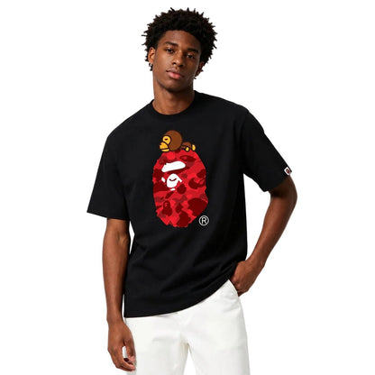 Bape Color Camo Milo On Big Ape Tee Black Red - AFewVibe