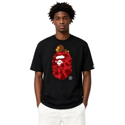 Bape Color Camo Milo On Big Ape Tee Black Red - AFewVibe