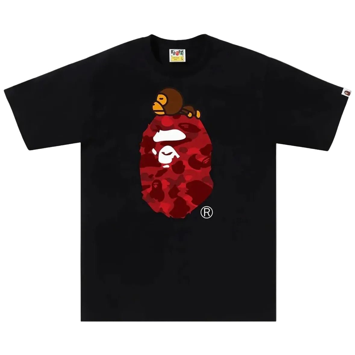 Bape Color Camo Milo On Big Ape Tee Black Red - AFewVibe