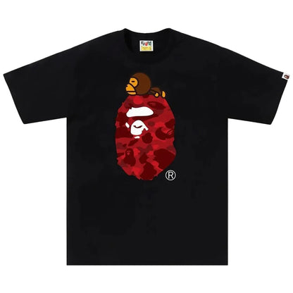 Bape Color Camo Milo On Big Ape Tee Black Red - AFewVibe