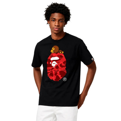 Bape Color Camo Milo On Big Ape Tee Black Red - AFewVibe