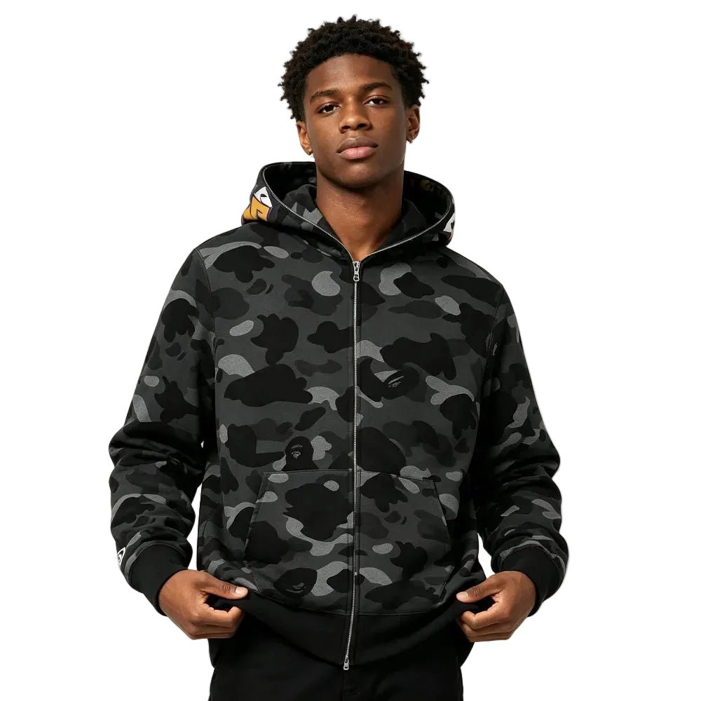 トップス A BATHING APE Shark Hoodie Black Camo BAPE Color Camo Shark Full Zip Hoodie Black – AFewVibe