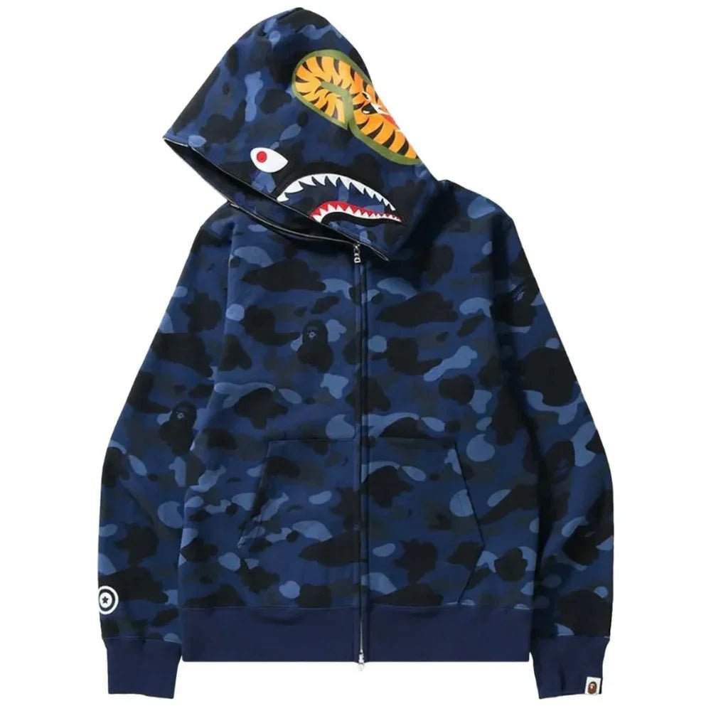 トップス BAPE Color Camo Shark Full Zip Hoodie BAPE Color Camo Shark Full Zip Hoodie Navy – AFewVibe