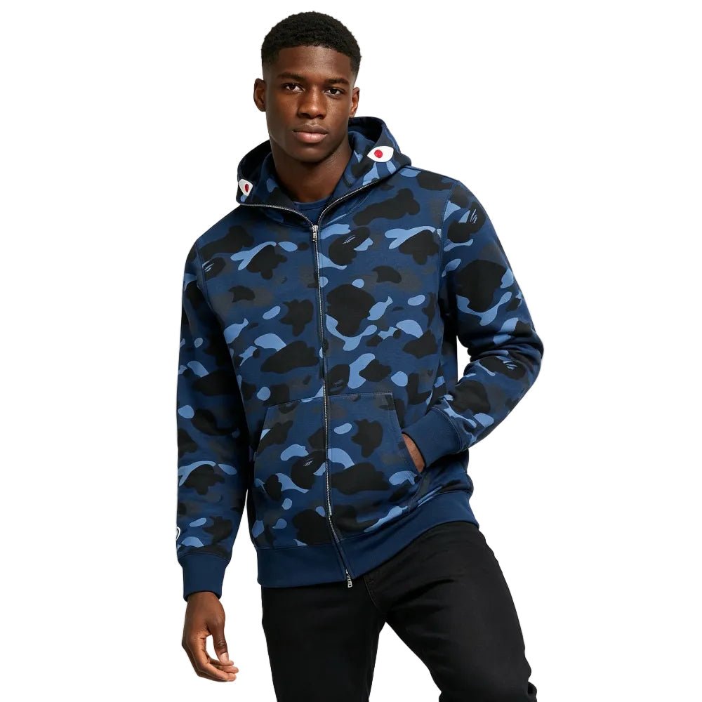 BAPE Color Camo Shark Full Zip Hoodie Navy - Afewvibe