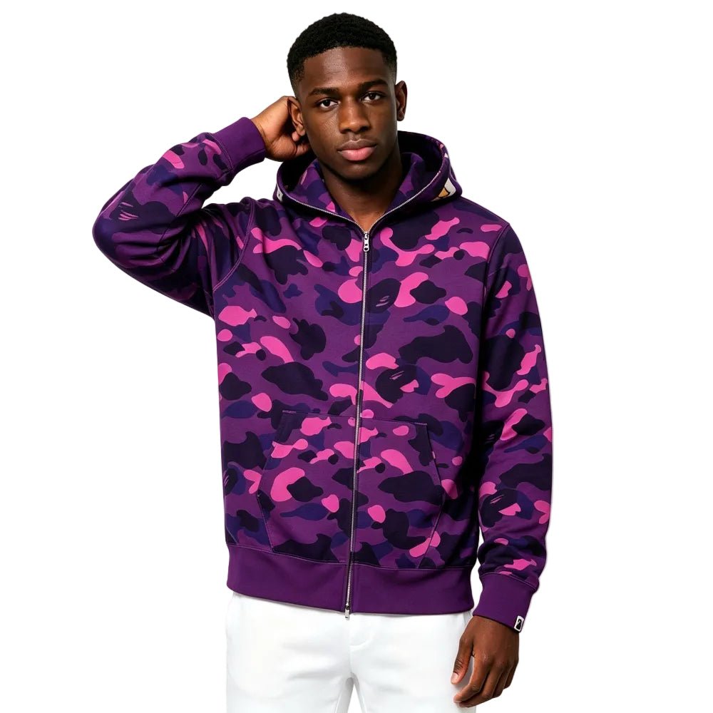 トップス A BATHING APE Shark Hoodie Purple Camo BAPE Color Camo Shark Full Zip Hoodie Purple – AFewVibe