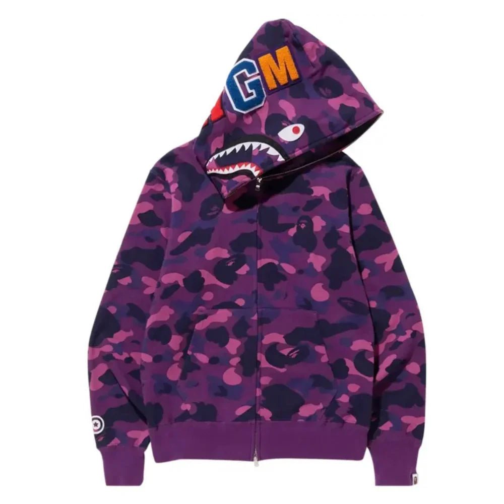 BAPE Color Camo Shark Full Zip Hoodie Purple - Afewvibe