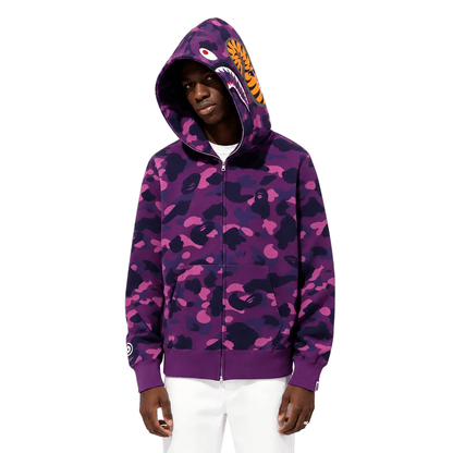 BAPE Color Camo Shark Full Zip Hoodie Purple - AFewVibe