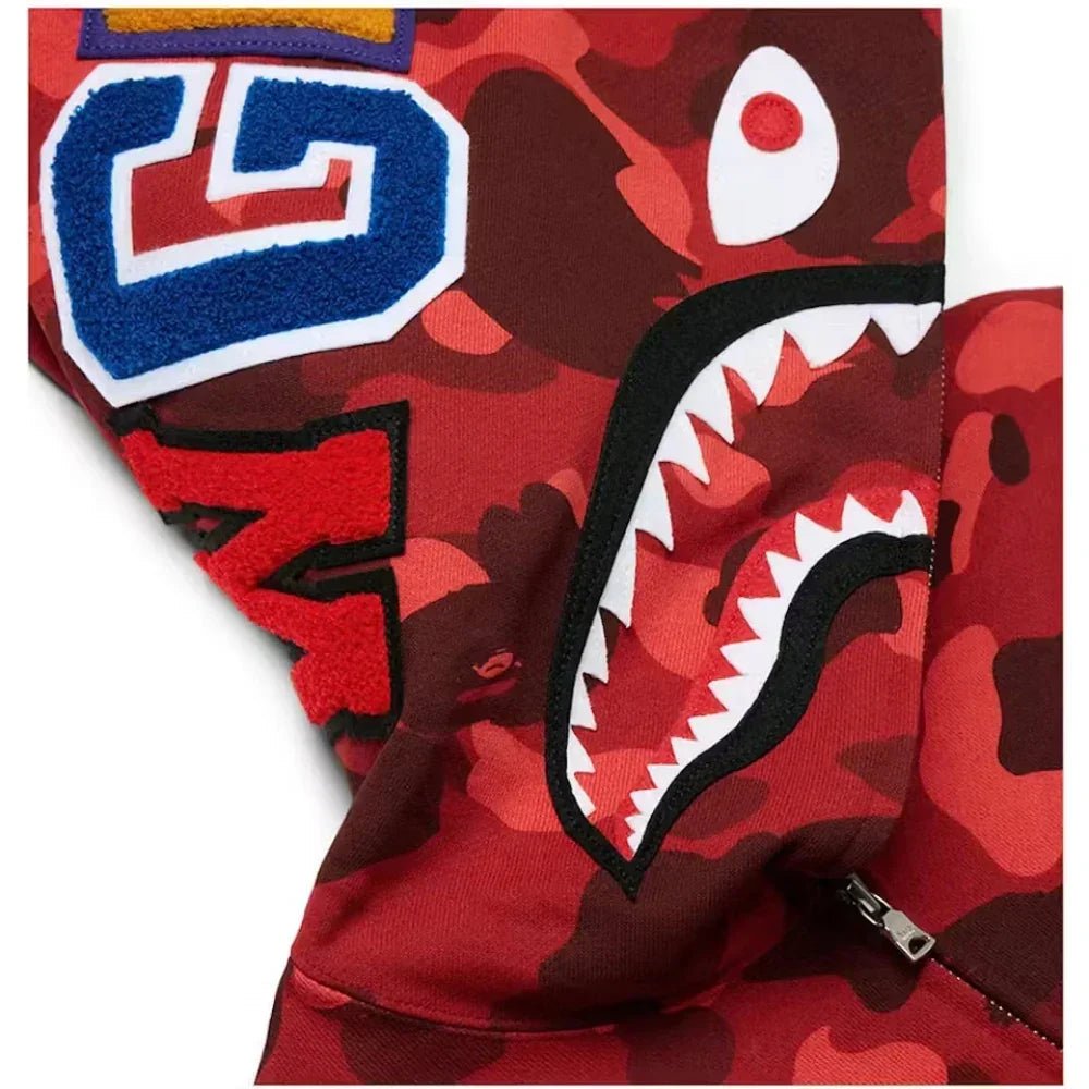 BAPE Color Camo Shark Full Zip Hoodie Red - Afewvibe