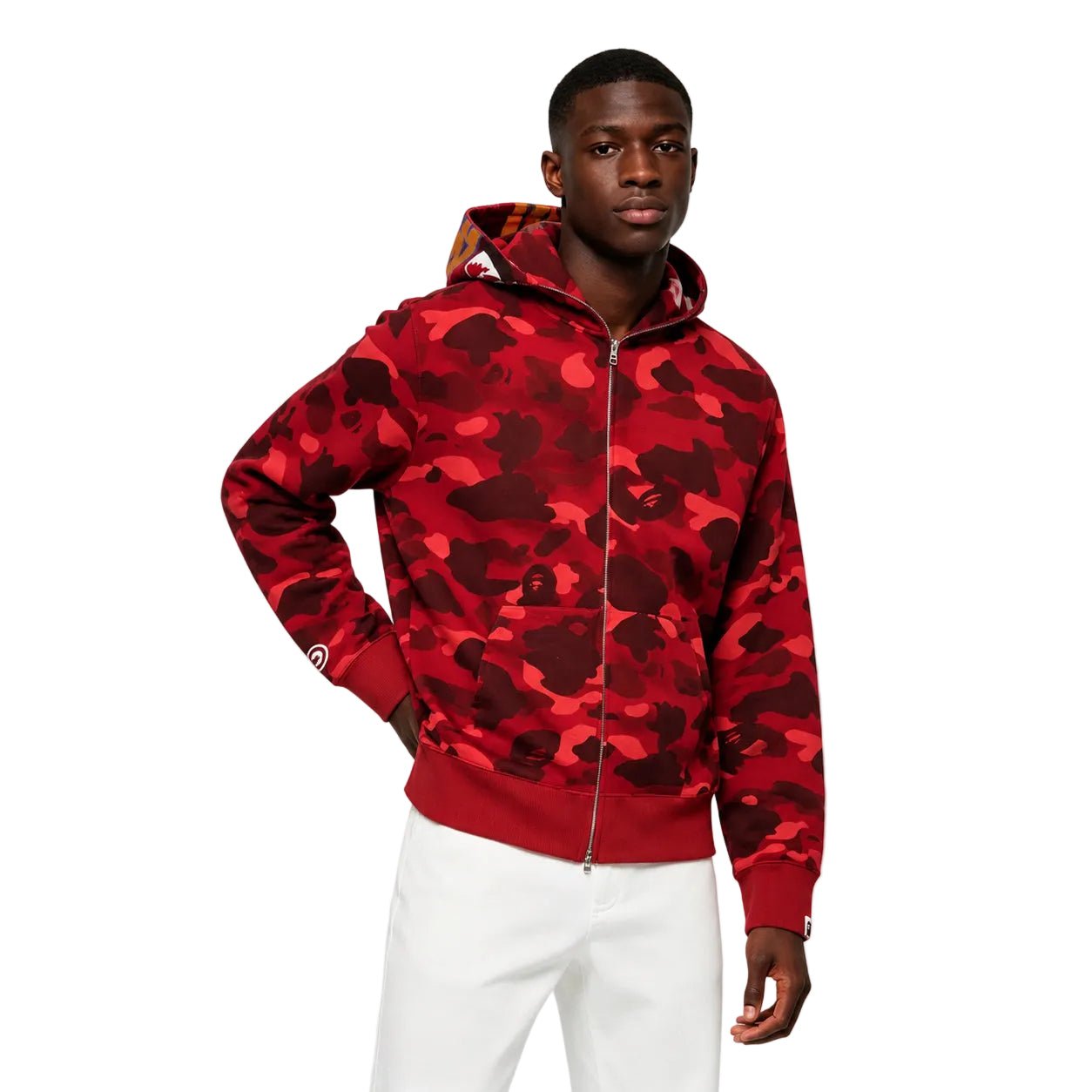 BAPE Color Camo Shark Full Zip Hoodie Red - AFewVibe