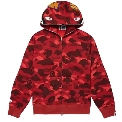 BAPE Color Camo Shark Full Zip Hoodie Red - Afewvibe