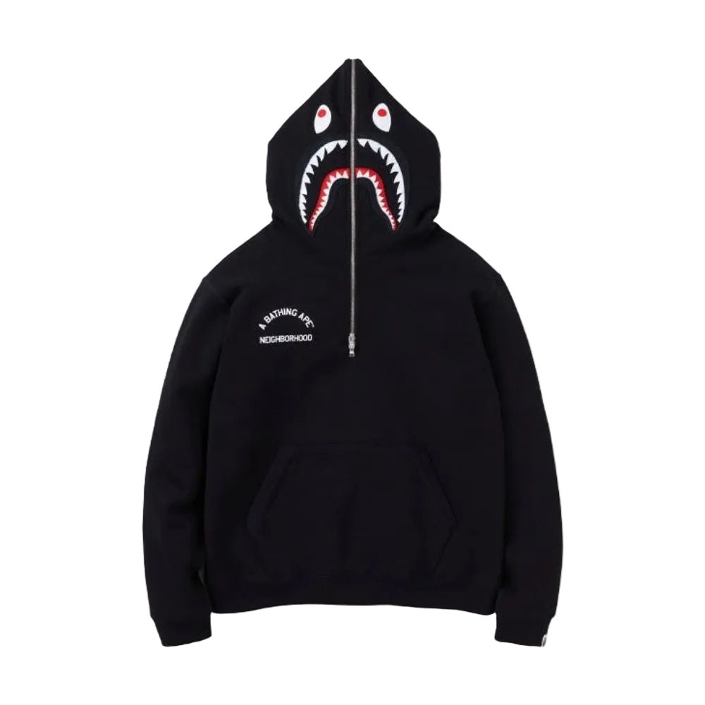 BAPE × Neighborhood Two Face Half Zip Pullover Hoodie Black - AFewVibe
