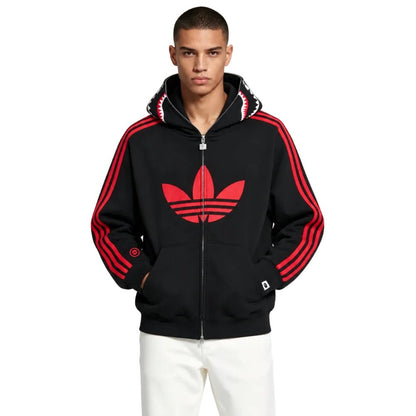 BAPE x adidas Shark Fleece Full Zip Hoodie Black - AFewVibe