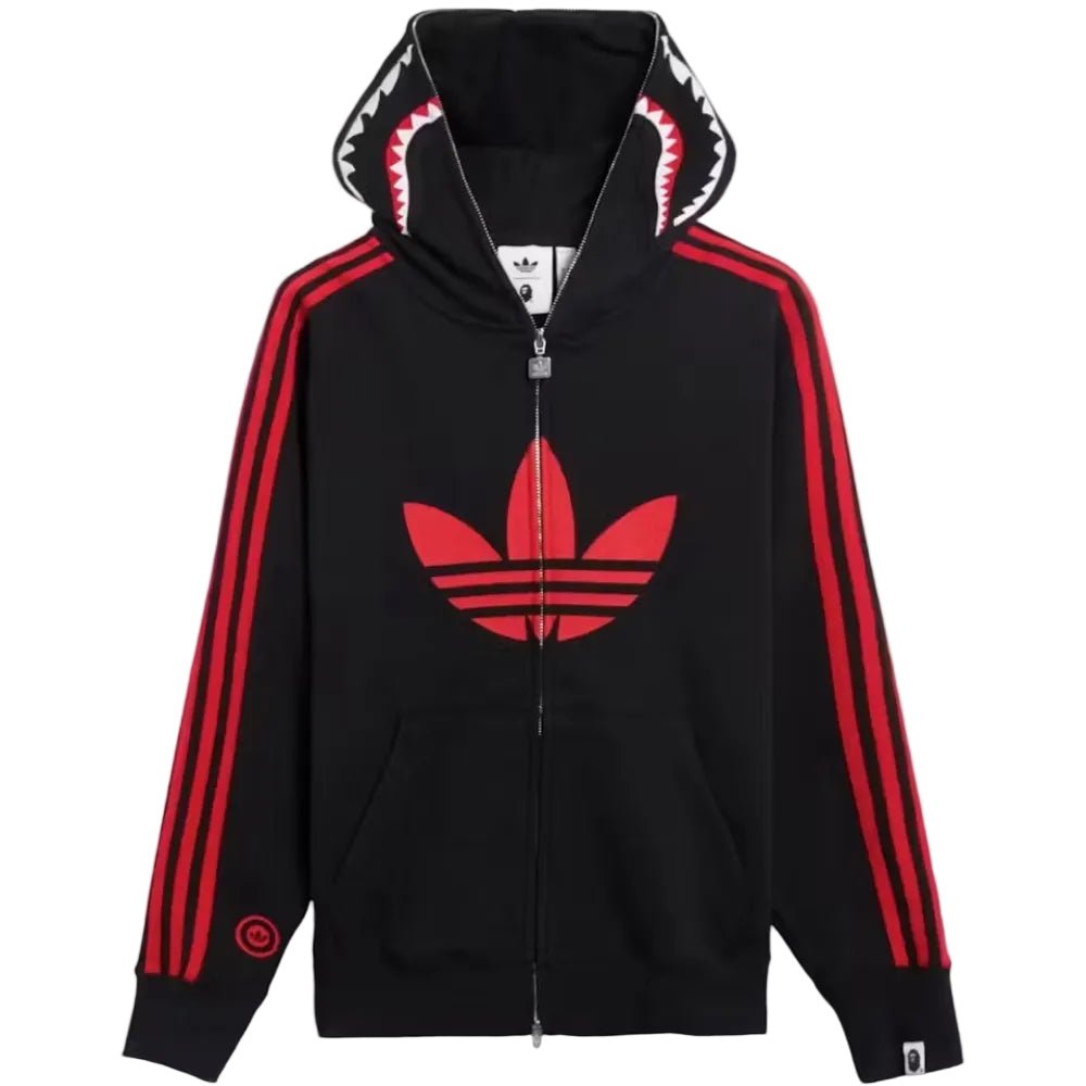 BAPE x adidas Shark Fleece Full Zip Hoodie Black - AFewVibe