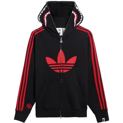 BAPE x adidas Shark Fleece Full Zip Hoodie Black - AFewVibe