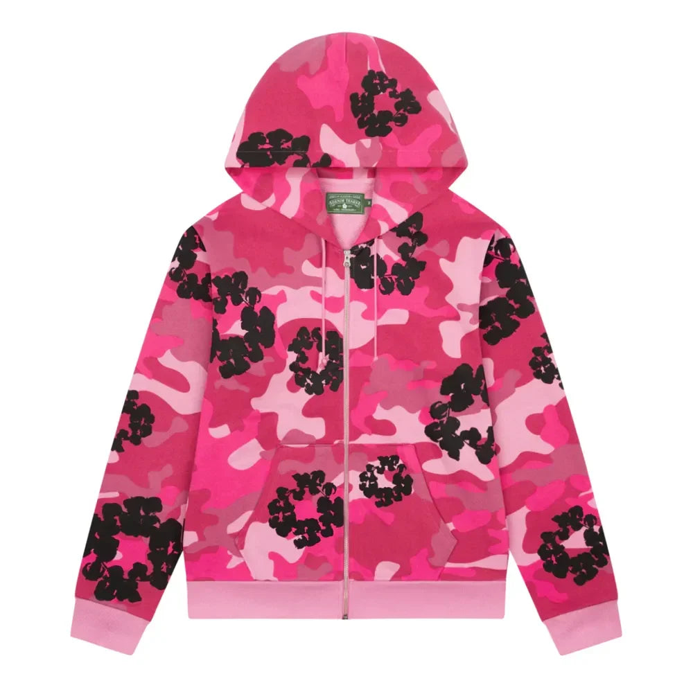Denim Tears The Cotton Wreath Zip Sweatshirt Pink Camo - AFV Clothes