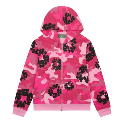 Denim Tears The Cotton Wreath Zip Sweatshirt Pink Camo - AFV Clothes