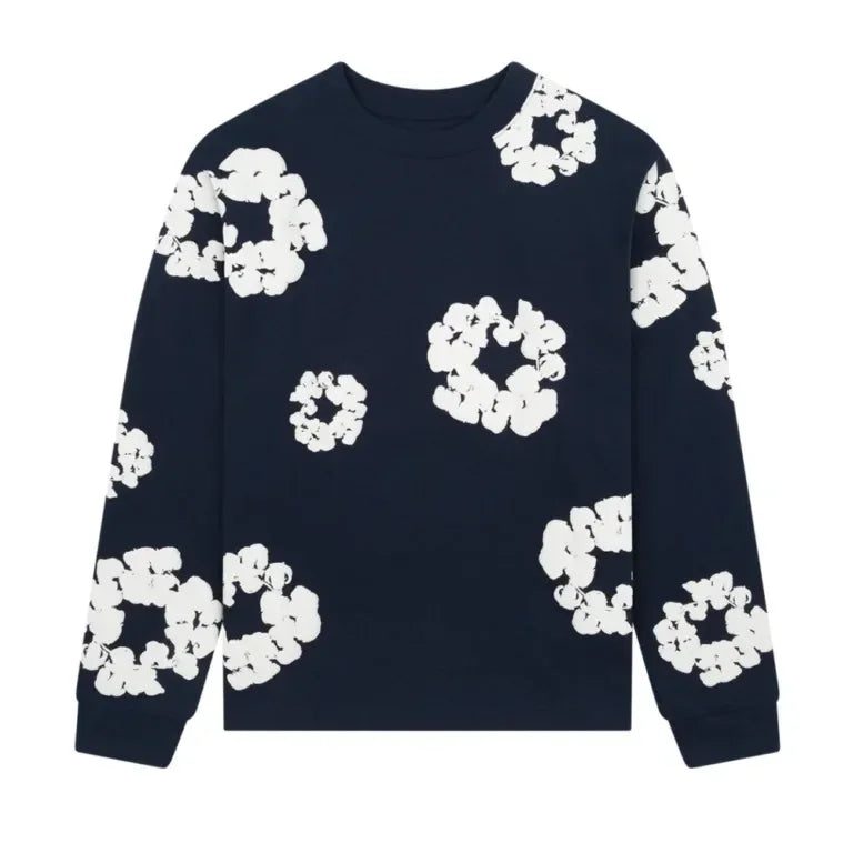 Denim Tears Long Sleeve Cotton Wreath T-shirt Navy - AFV Clothes