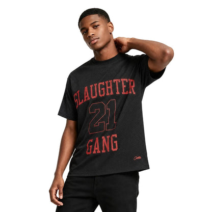 Corteiz x Slaughter Gang 21 Savage Mesh T-shirt Black - AFewVibe