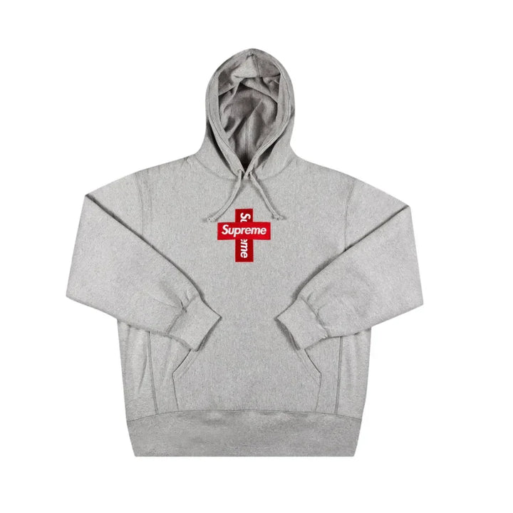 Supreme Cross Box Logo Hooded Sweatshirt Heather Grey - AFV Clothes