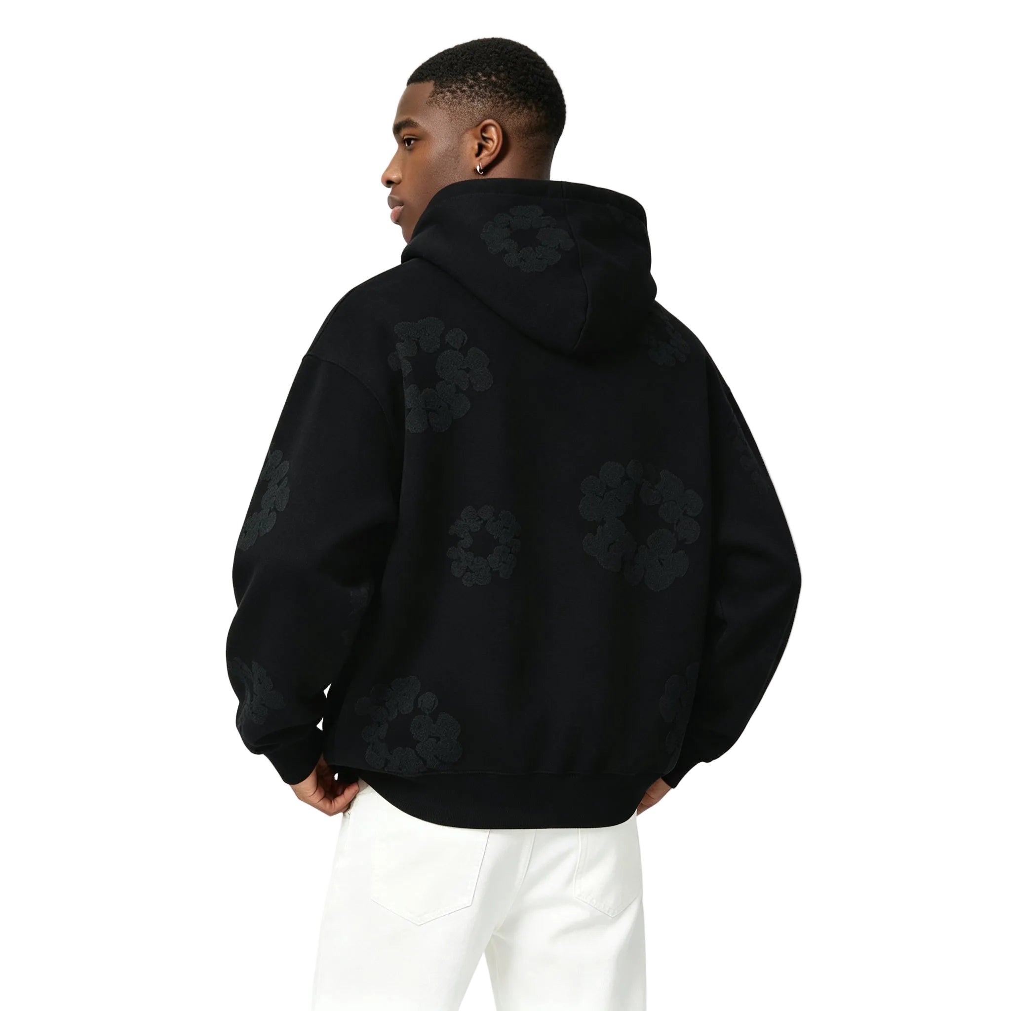 Denim Tears Cotton Wreath Hooded Sweatshirt Black Monochrome - AFewVibe