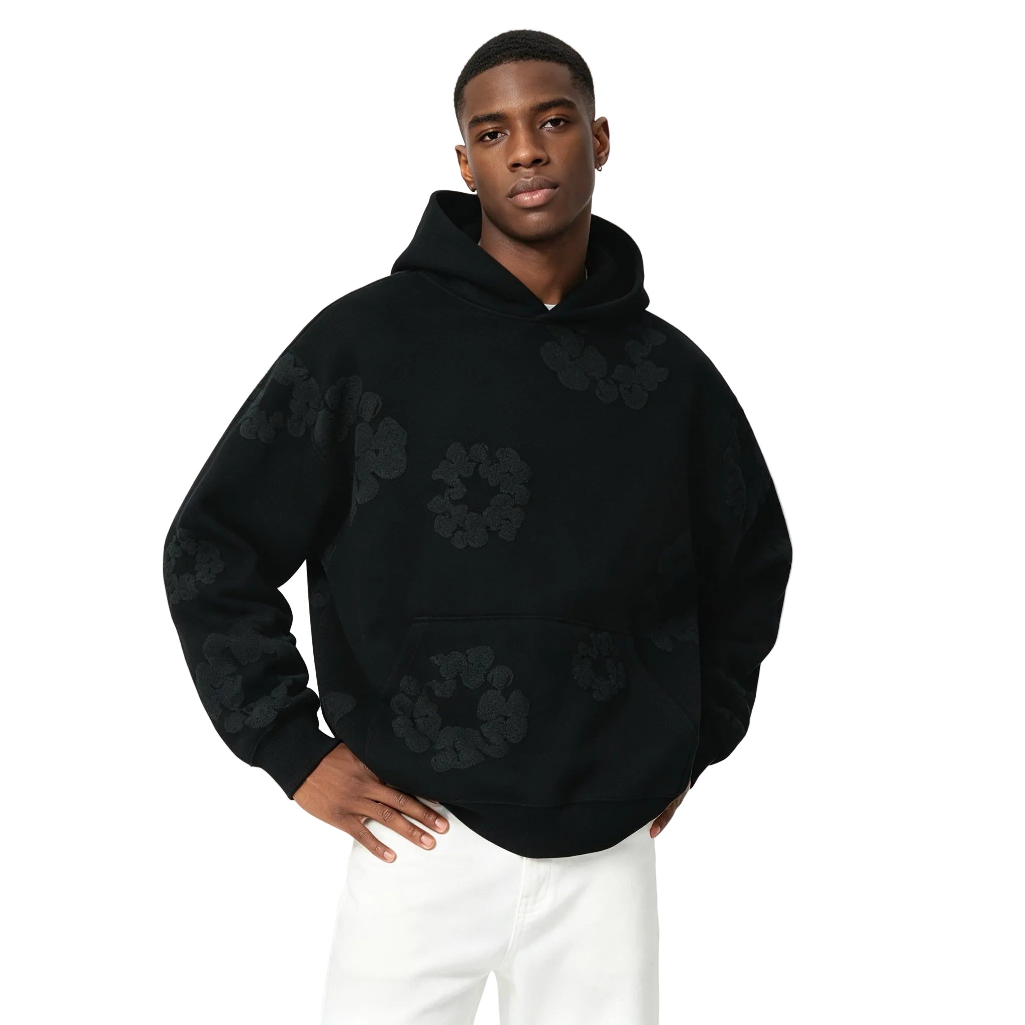 Denim Tears Cotton Wreath Hooded Sweatshirt Black Monochrome - AFewVibe