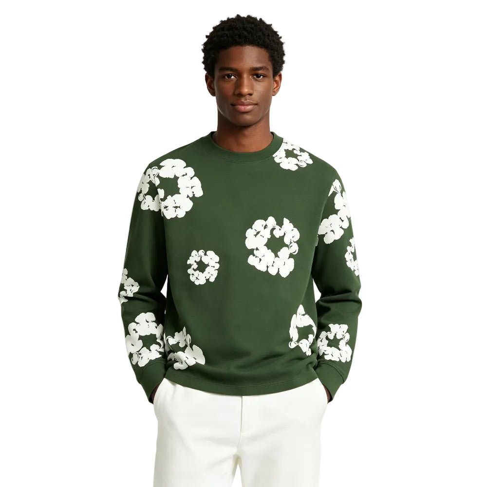 Denim Tears Cotton Wreath Long-Sleeve T-Shirt Green - AFewVibe