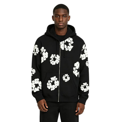 Denim Tears Cotton Wreath Zip Hoodie Black - AFewVibe