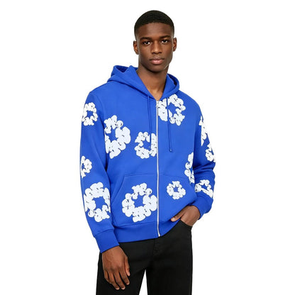 Denim Tears Cotton Wreath Zip Hoodie Blue - AFewVibe